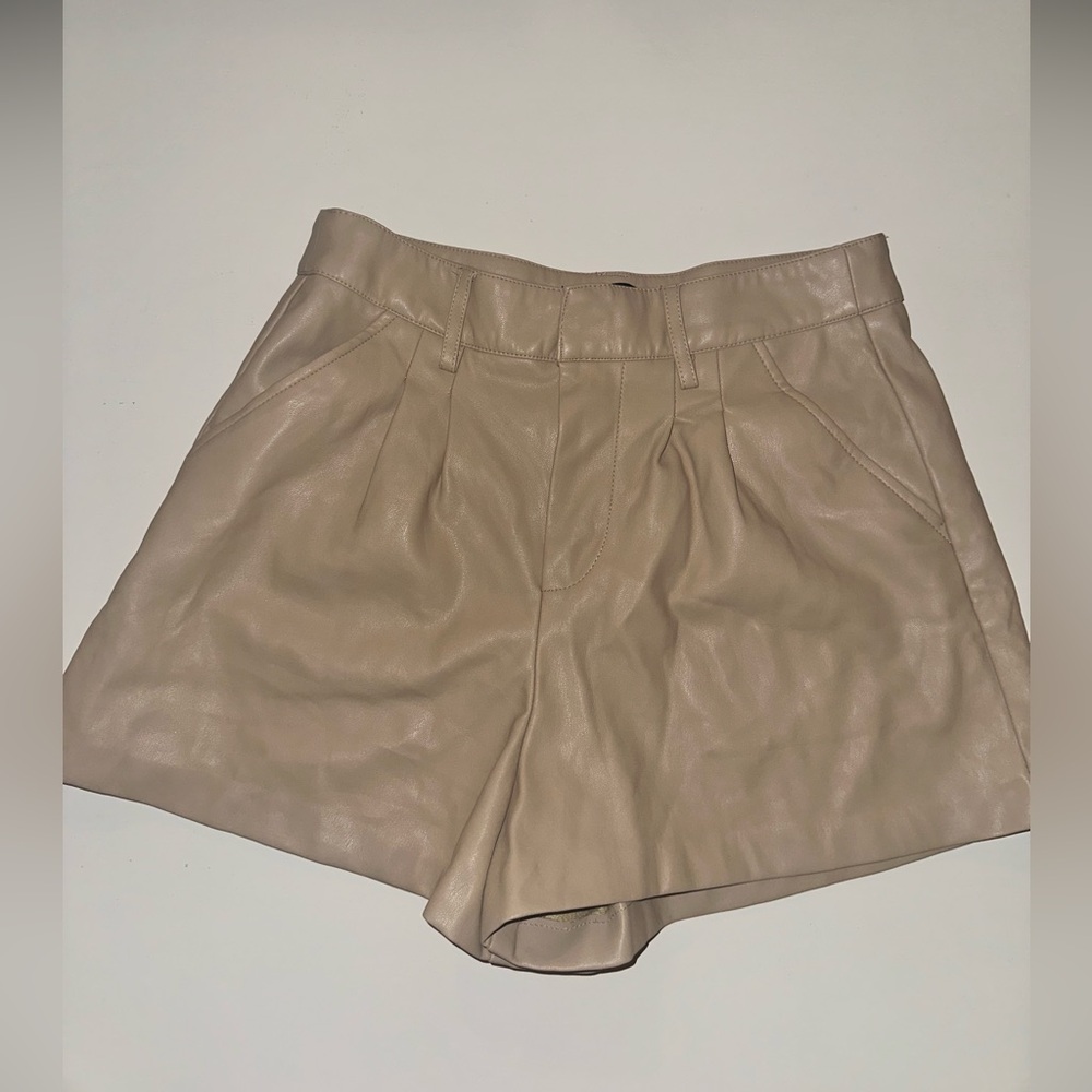 Tan and brown leather shorts
